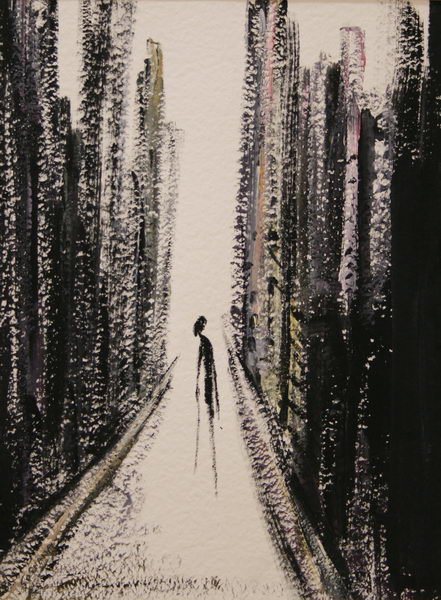 An old Woman alone in New York (1985) | Gouache on Paper 40 x 30 cm